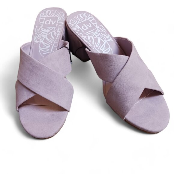 Dolce Vita Lilac Ashli Faux Suede Cross Band Block Heel Mules Sandals  Size 9.5 - Picture 3 of 12